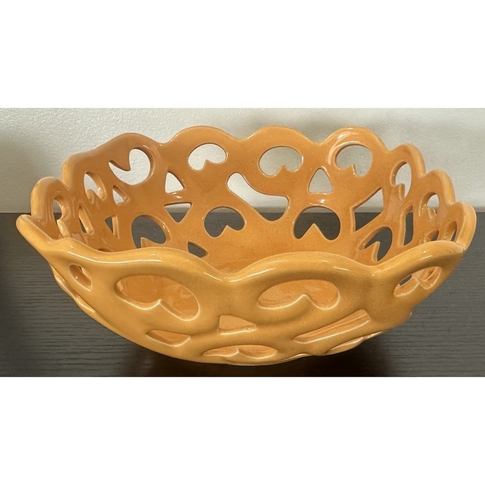 Orange Cut Out Bread Basket Ceramic Bowl Freezer/Oven/Dishwasher Safe 8.5" Sq